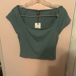 Ribbed Off-Shoulder Top in Teal